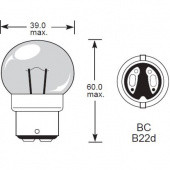 LBC B22D SF PEARL: Large Bayonet Cap (LBC) B22D 22mm diameter cap with single filament and 38mm diameter PEARL glass Bus bulb from £0.01 each